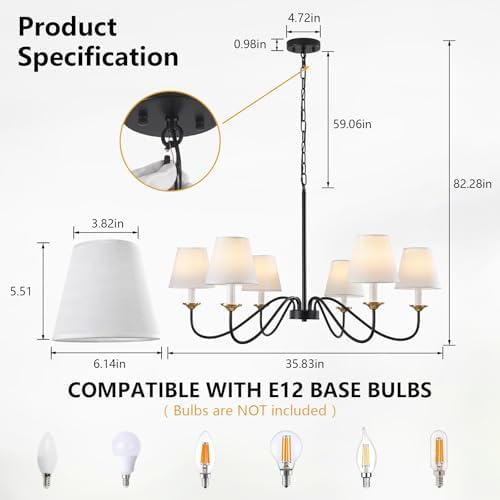 6-Light Chandelier with Shades, Modern Farmhouse Chandelier for Dining Room - Image 2