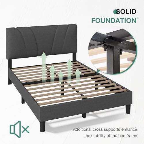 Novilla Full Bed Frame Upholstered Platform Full Size Bed Frame with Adjustable Headboard, Strong Weight Capacity, No Box Spring Needed, Easy Assembly, Grey - Image 6