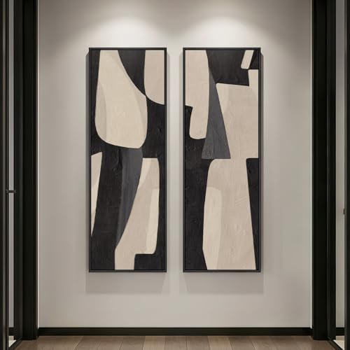 Framed Black Beige Abstract Long Vertical Wall Art for Living Room, 2 Piece - Image 5