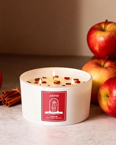AOOVOO Apple Cinnamon Scented Candles for Women - 20oz 3 Wick Soy Candles for Home Scented, Aromatherapy Candle with Crystals Inside, Birthday Gifts Valentines Day Candle for Women Mom - Image 2