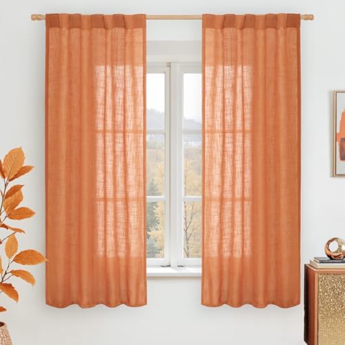 LAMIT Burnt Orange Semi Sheer Window Linen Curtains 63 Inch Length by LAMIT