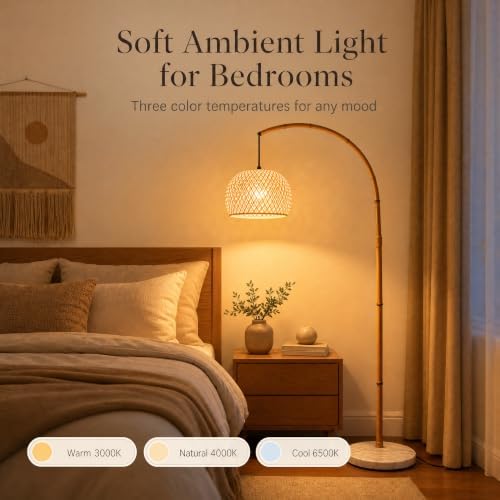 Boho Bamboo Arc Floor lamp, Tall Standing Lamp for Living Room - Image 4