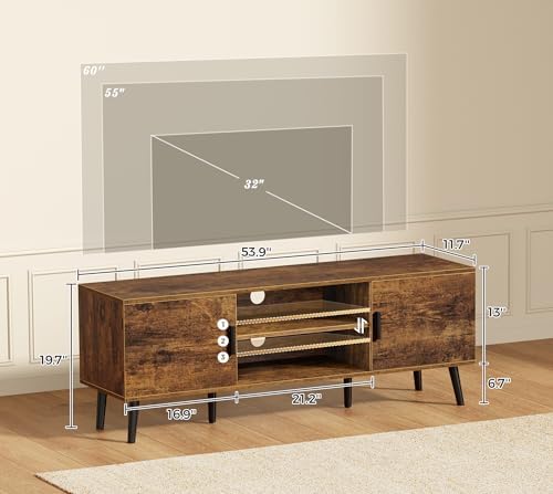 SUPERJARE TV Stand for 55 Inch TV, Entertainment Center with Adjustable Shelf, 2 Cabinets, TV Console Table, Media Console, Solid Wood Feet, Cord Holes, for Living Room, Bedroom, Rustic Brown - Image 3