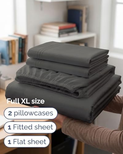 Full XL Sheets - 4 Piece Full XL Sheet Set - Cool & Breathable - Charcoal - Image 3