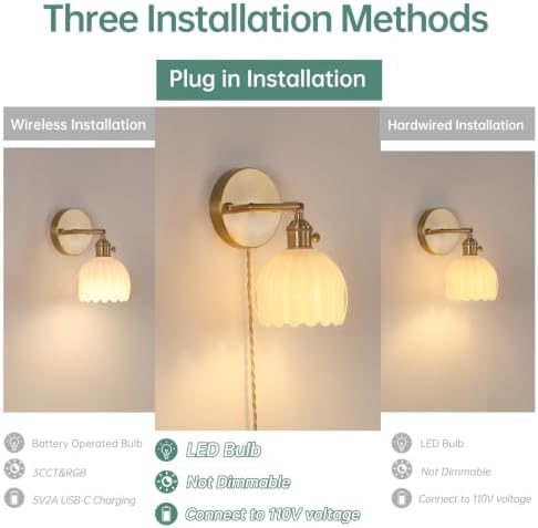 Shenmoyl Plug in Wall Sconce, White Tulip Glass Lampshade Wall Light Plugin Corded for Bedside Bedroom Doorway, 2 Pack - Image 2