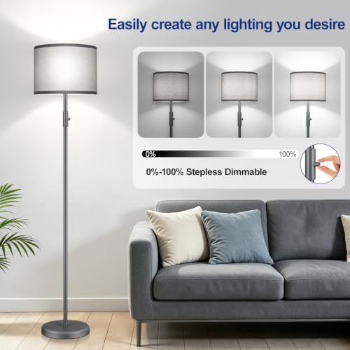 Floor Lamp Simple Design with Shade, Small Tall Lamps for Living Room Bedroom Office Dining Room Kitchen-Grey - Image 2