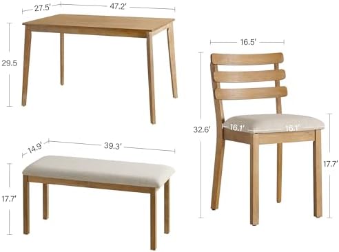 Farmhouse Dining Table Set for 4, Wooden Kitchen Table & Solid Wood Chairs - Image 6