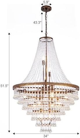 Wellmet French Empire Crystal Chandeliers, Antique Bronze Chandeliers 13 Lights, Rustic Farmhouse Chandelier High Ceiling Light Fixture for Entryway, Foyer, Dining Room, Staircase, 34" W - Image 3