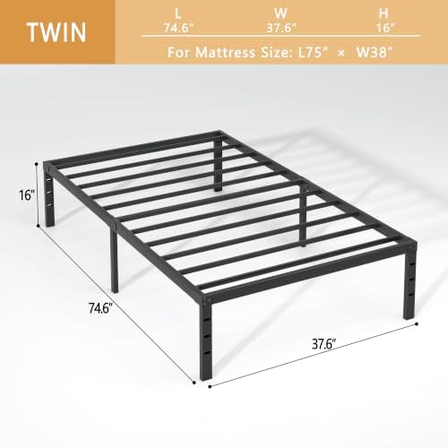 NEW JETO Metal Bed Frame,Twin Size Bed Frame with Storage Space,16 Inch - Image 3