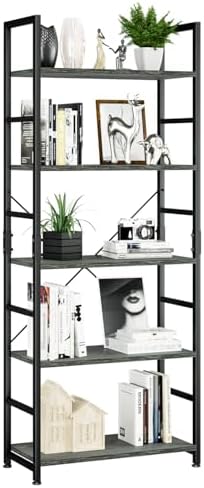 NUMENN 5 Tier Bookshelf, Tall Freestanding Open Storage Bookcase, Dark Grey by NUMENN