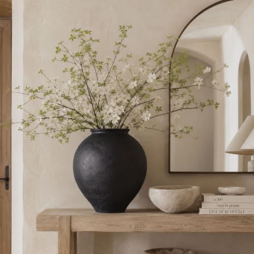 Large Blak Ceramic Vase - 11.8 Inch Large Black Round Vase, Rustic Farmhouse Vase for Home Decor, Dining Table, Shelf, Bedroom, Living Room, Kitchen, Office, Bathroom, Mantle, Centerpiece Décor - Image 6