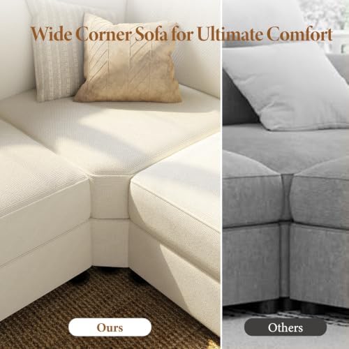 Vesgantti Modular 6-Seater Chenille L Shaped Sectional Sofa, Beige - Image 7