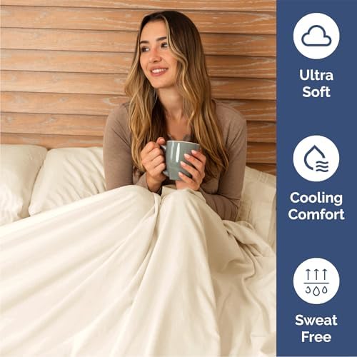 Queen Size 4 Piece Sheet Set - Breathable & Cooling Sheets - Off White - Image 4