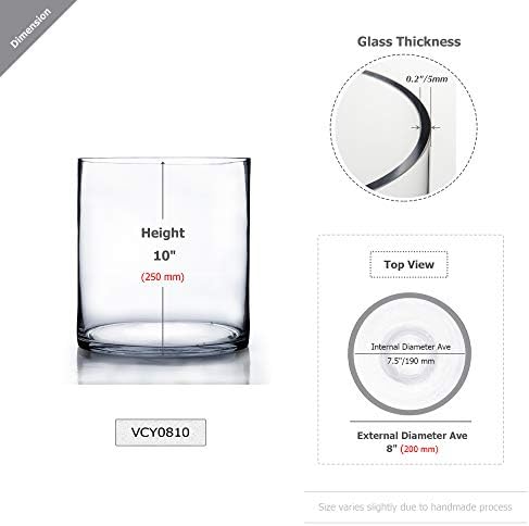 WGV Cylinder Vase Bulk, Width 8", Height 10", Clear Wide Large Diameter Flower Glassware, Floral Container, Planter Terrarium for Wedding Party Event, Home Accent Decor, 6 Pieces - Image 2
