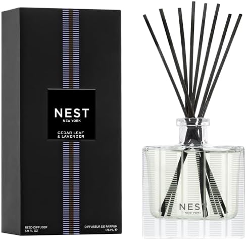 NEST New York Reed Diffuser, Cedar Leaf & Lavender - 5.9 fl oz - Fragrance for Up to 90 Days - Reusable, Refillable Glass Holder - Includes 8 All-Natural Reed Sticks - Flame Free by Unknown