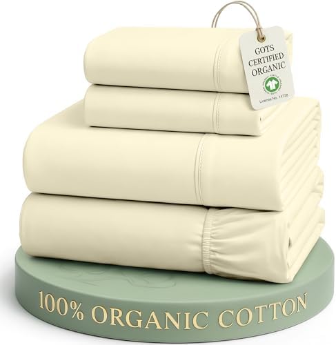 LANE LINEN King Size Bed Sheets 100% Organic Cotton Percale Soft - Vanilla by LaneLinen