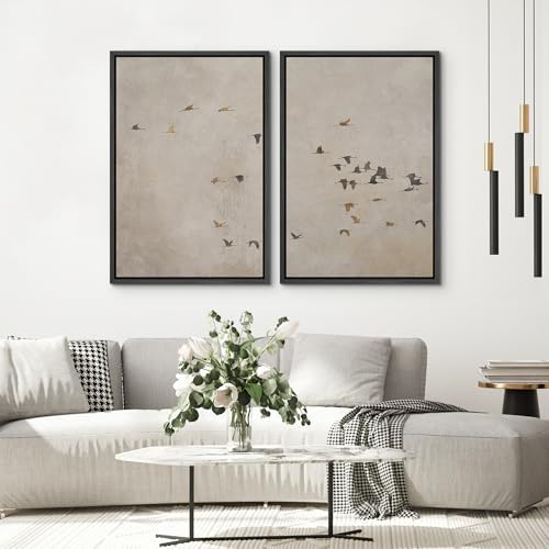 SIGNWIN Framed Canvas Print Wall Art Set Flying Birds Silhouette Minimalist Beige Illustrations Modern Minimal Decorative for Living Room, Bedroom, Office - 24"" x36 x2 Black - Image 4