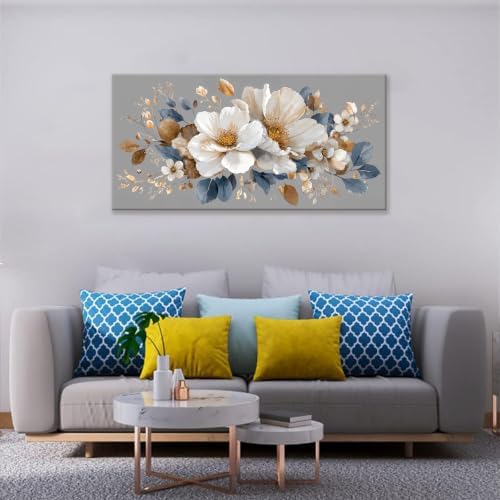 Neutral Gray White Floral Canvas Wall Art Decor for Living Room 24×48 - Image 6