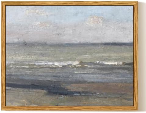 InSimSea Framed Canvas Wall Art, Vintage Coastal Landscape Painting, Rustic Nature Scenery Decor for Living Room Shelf Hallway,10x8in, Soft Blue Tones by InSimSeaArt