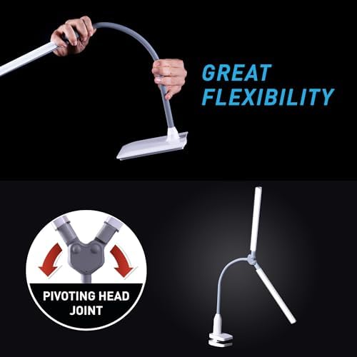 DuoPro Clamp LED Lamp - 6,000K Daylight, 2,100 Lux at 12", 4 Brightness Levels, Anti-Glare Shades, Adjustable Arm, Slim Design, Perfect for Sewing, Reading, Crafts, Beauty Treatments - Grey/White - Image 3