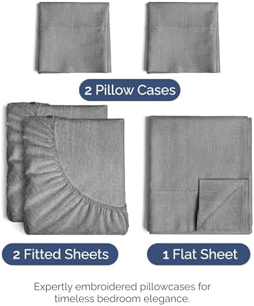 Split King Size 5 Piece Sheet Set - Breathable & Cooling - Heathered Grey - Image 2