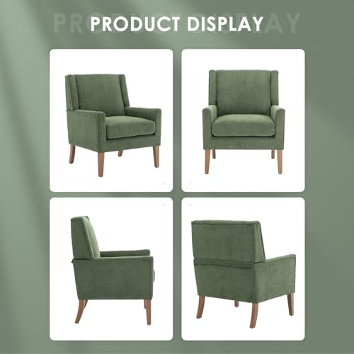 COLAMY Modern Wingback Living Room Chair, Upholstered Fabric Accent Armchair, Single Sofa Chair with Lounge Seat and Wood Legs for Bedroom/Office/Reading Spaces, Green - Image 5