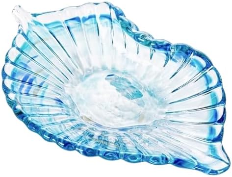 Hand Blown Glass Seashell Fruit Bowl,Gradient Decorative Glass Bowl for Kitchen Countertop,Coastal Seashell Serving Tray for Fruit Snacks,Art Table Centerpiece for Beach House Kitchen Decor (Blue) by XMGZQ