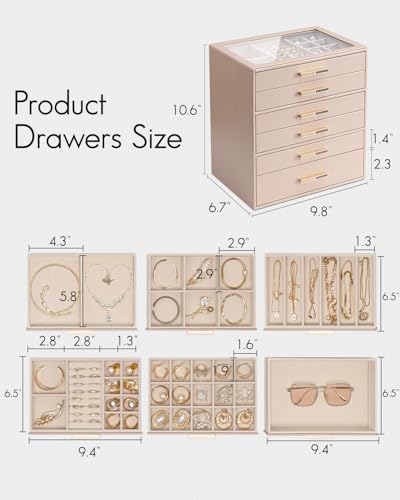 VLANDO Jewelry Box Organizer, 7-Layer Storage Drawers, Glass Window, Modern - Image 3
