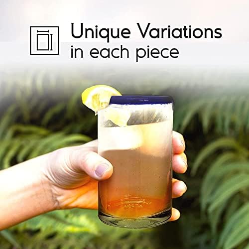 Cobalt Blue Rim 9 oz Juice Glasses (set of 6), Recycled Glass, Lead-free, Toxin-Free (9 oz Juice) - Image 5