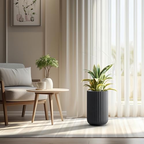 Kante Accent Round Column Black Concrete Planter 17.7" Tall, Outdoor - Image 5