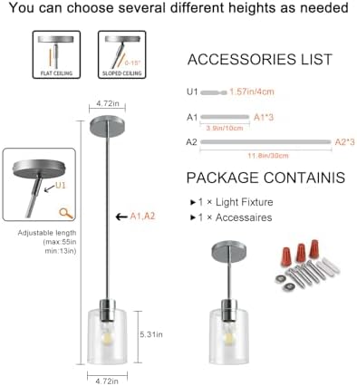 Chrome Pendant Lights Kitchen Island - Clear Glass Pendant Light Fixture Multiple Stems Rods 3 Units 12 Inch 3 Units 4 Inch (1 Pack Chrome Downrod) - Image 6