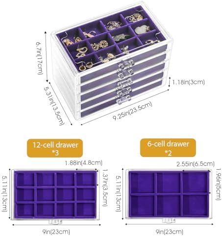 ProCase Earring Holder Organizer Jewelry Box with 5 Drawers, Purple - Image 4