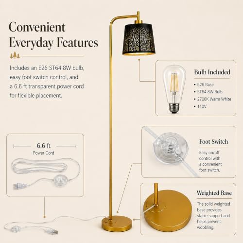 Arc Floor Lamp for Living Room, Black Tree Cutout Metal Shade - Image 6