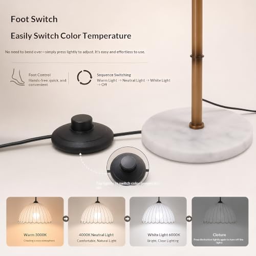 Bamboo-Inspired Arc Floor Lamp, 3 Color Temperatures, Marble Base - Image 4