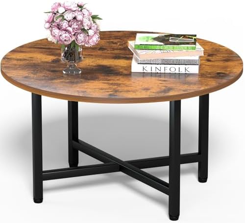 Coffee Table, 23.6" Round Coffee Table, Rustic Brown Living Room Tables by FAMIDGE