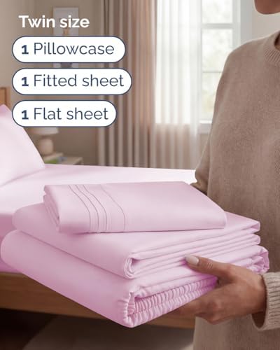 Twin Size 3 Piece Sheet Set - Breathable & Cooling Sheets - Light Pink - Image 3