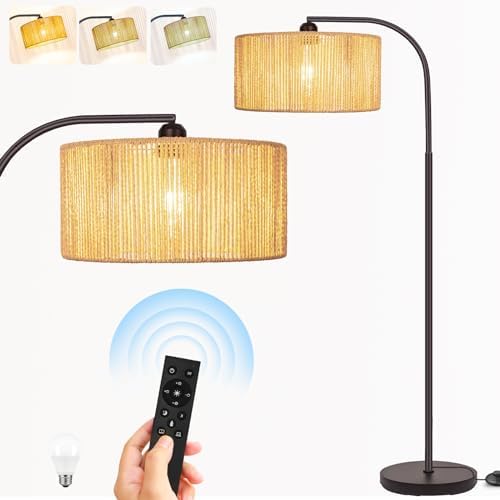 Brilvibera Boho Floor Lamp with Dimmable Bulb Rattan Double Shade Lamp by Brilvibera