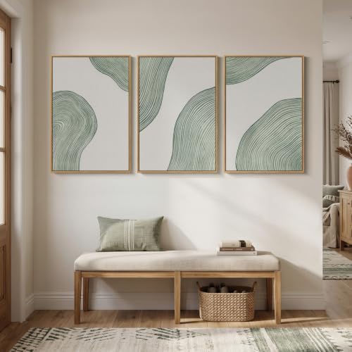 Large Framed Sage Green Abstract Wall Art for Living Room, 3 Piece 24x36 In - Image 4