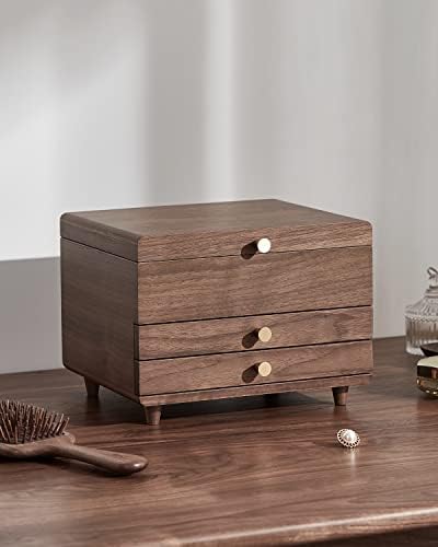 CHOSIN Wooden Jewelry Box, 3 Layer Large Jewelry Organizer for Women, Black Walnut Wood, Jewelry Storage for Necklaces Rings Earring Watches Bracelets,Ideal Gift for Her(No Mirror) by CHOSIN