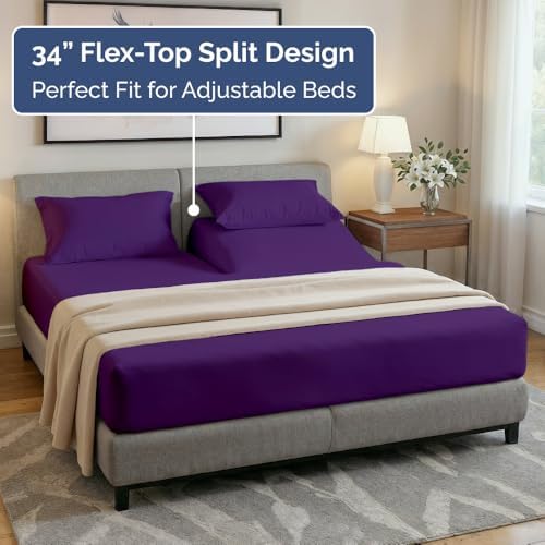 Flex Top Split Head King 4 Piece Sheet Set - Ultra-Soft & Cooling - Purple - Image 3