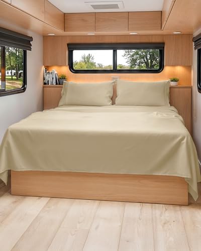 Short Queen Size 4 Piece Bed Sheet Set - RV Short Queen Sheets - Beige by CGKUnlimited