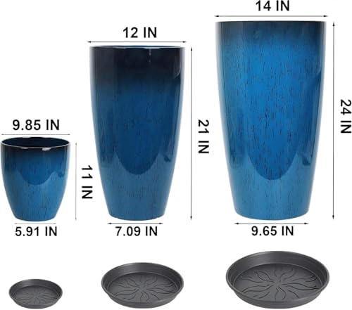 24/21/11 Inch Tall Planter Pots Garden Plastic Planters - Set of 3 for Indoor & Outdoor Use - Decorative Lightweight Flower Pots (Dark Grey) - Image 6