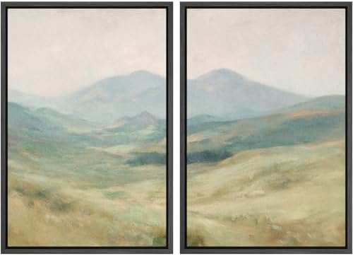 SIGNWIN Framed Wall Art Print Set Soft Pastel Mountain Landscape Serene Photography Modern Art Rustic Relax/Calm Multicolor for Living Room, Bedroom, Office - 24"" x36 x2 BLACK by SIGNWIN