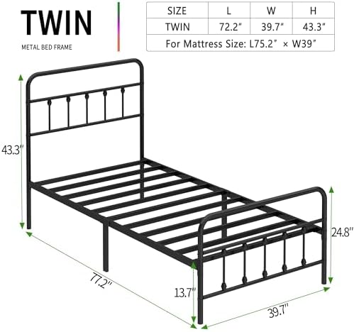 Twin Size Metal Bed Frame with Headboard and Footboard,Black - Image 2