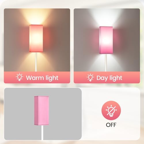 64.6" Floor Lamp, Pole Lamp with Foot Switch, Modern Standing Lamp Shade, Minimalist Freestanding Lamp (Bulb Not Included), for Living Room, Bedroom Office ETL Listed,White and Pink WP07LD05 - Image 5