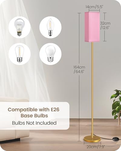 Floor Lamp, Pole with Foot Switch, Modern Standing Lamp Lampshade, Minimalist Freestanding Lamp (Bulb Not Included), for Living Room, Bedroom Office ETL Listed, Gold and Pink DP07LD05 - Image 6