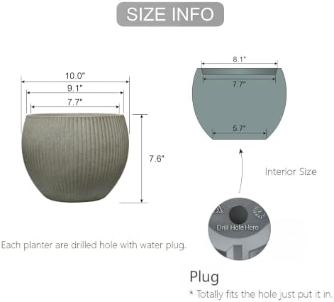 10.2"Dia x 7.8"H Modern Ribbed Plastic Planter Pot with Drainage - Image 3