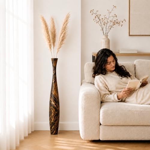 Leewadee Large Brown Light Brown Home Decor Floor Vase – Wooden 34 inches Tall Farmhouse Decor Flower Holder for Fake Plant and Pampas Grass - Image 2