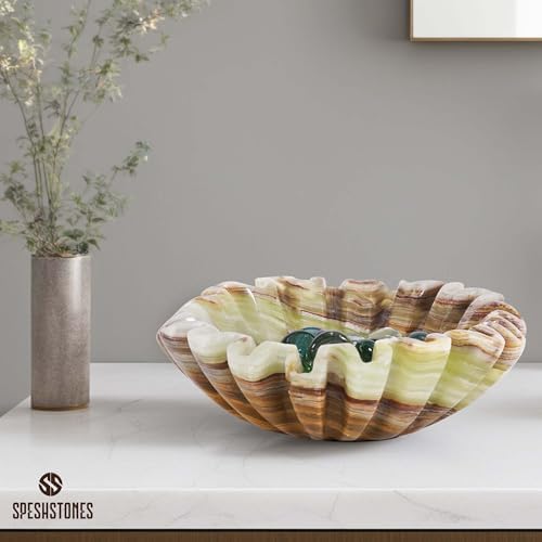 Marble Small Decorative Bowl, 6" Green Onyx Ruffle Bowl - Image 2