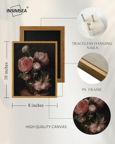InSimSea Framed Canvas Prints Art Vintage Decor, Flower Pictures Decor Aesthetic, Small Desk Shelf Decorations, Rose Floral Paintings For Bedroom Bedroom Office, 8"x10" - Image 5